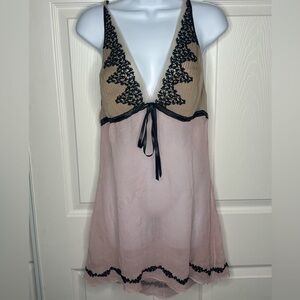 La Perla 100% Silk Chemise Pink Black Lace Italy Size L